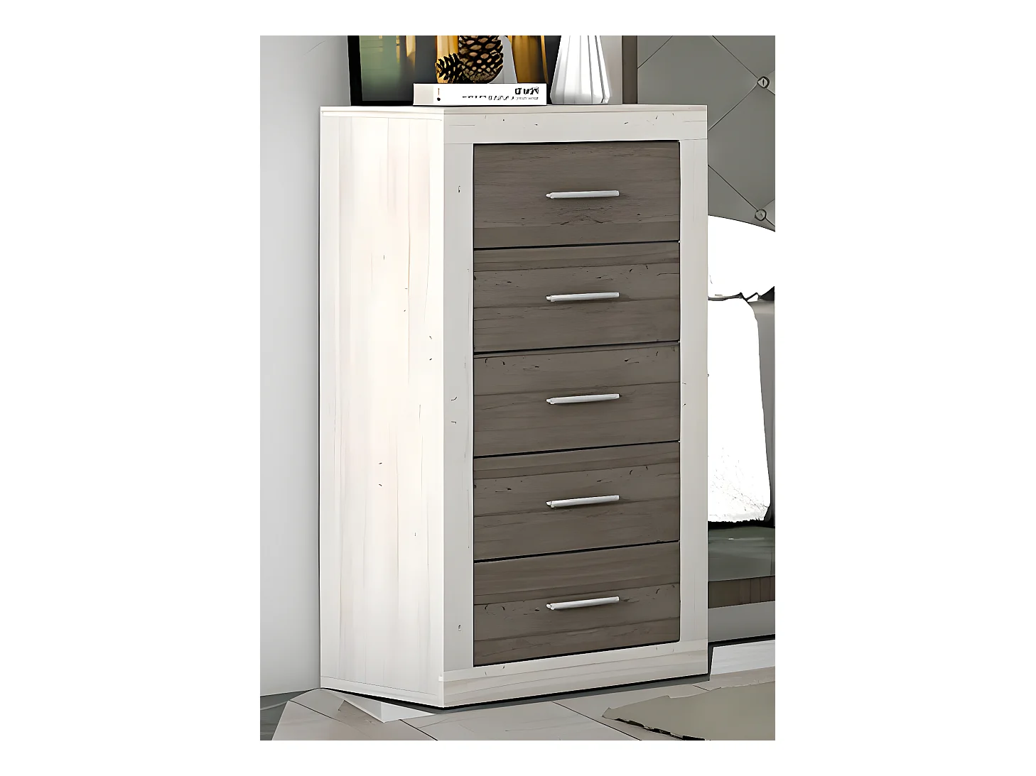 Chiffonnier, meuble de rangement coloris Pin andersen, pin Gris - Longueur 50 x Profondeur 34,6 x Hauteur 60 cm