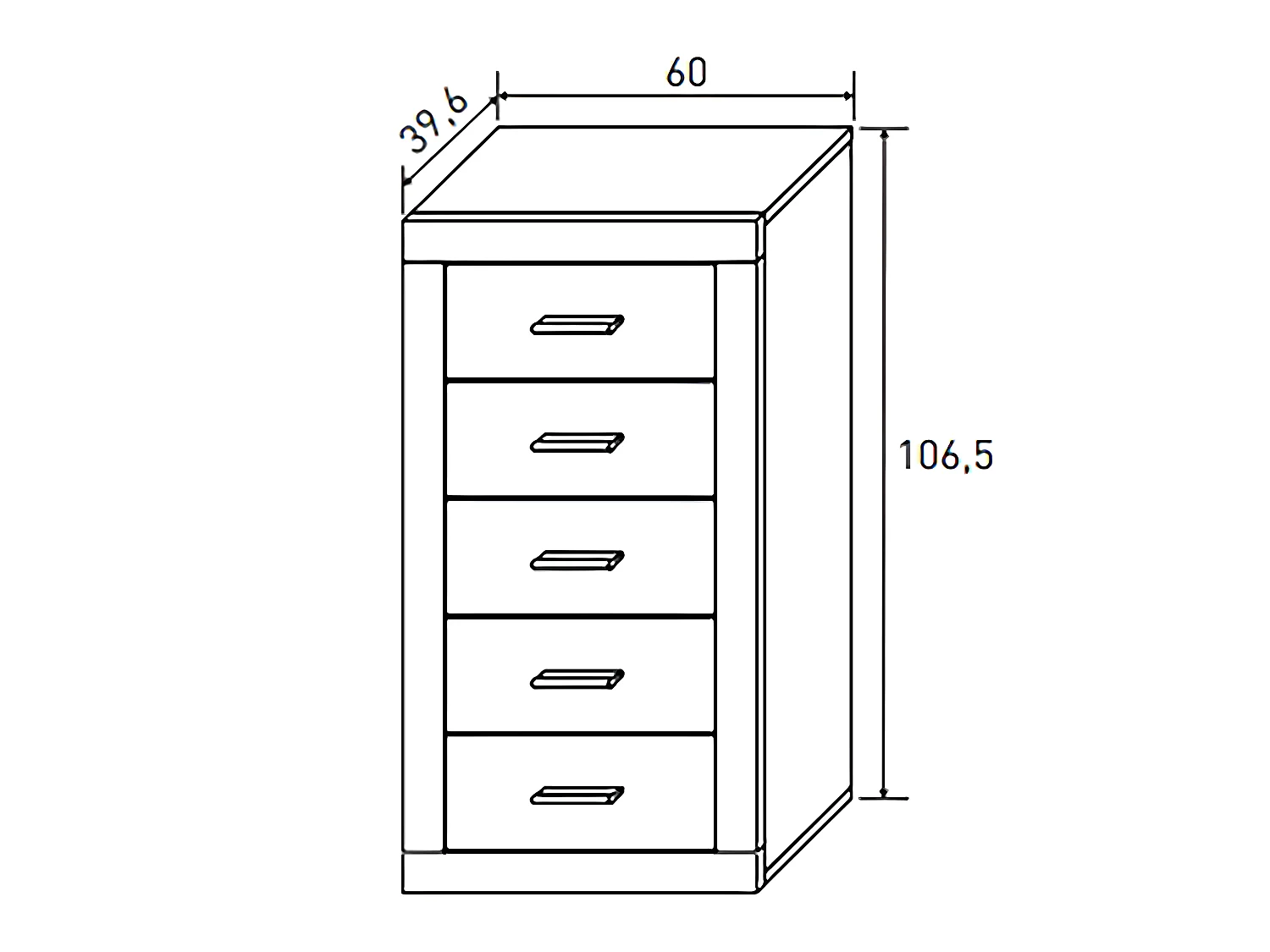 Chiffonnier, meuble de rangement coloris Pin andersen, pin Gris - Longueur 50 x Profondeur 34,6 x Hauteur 60 cm