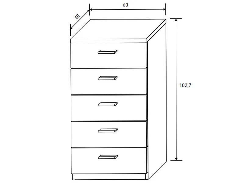 Chiffonnier, meuble de rangement coloris chêne cambrian, graphite - Longueur 60 x Profondeur 40 x Hauteur 102,7 cm