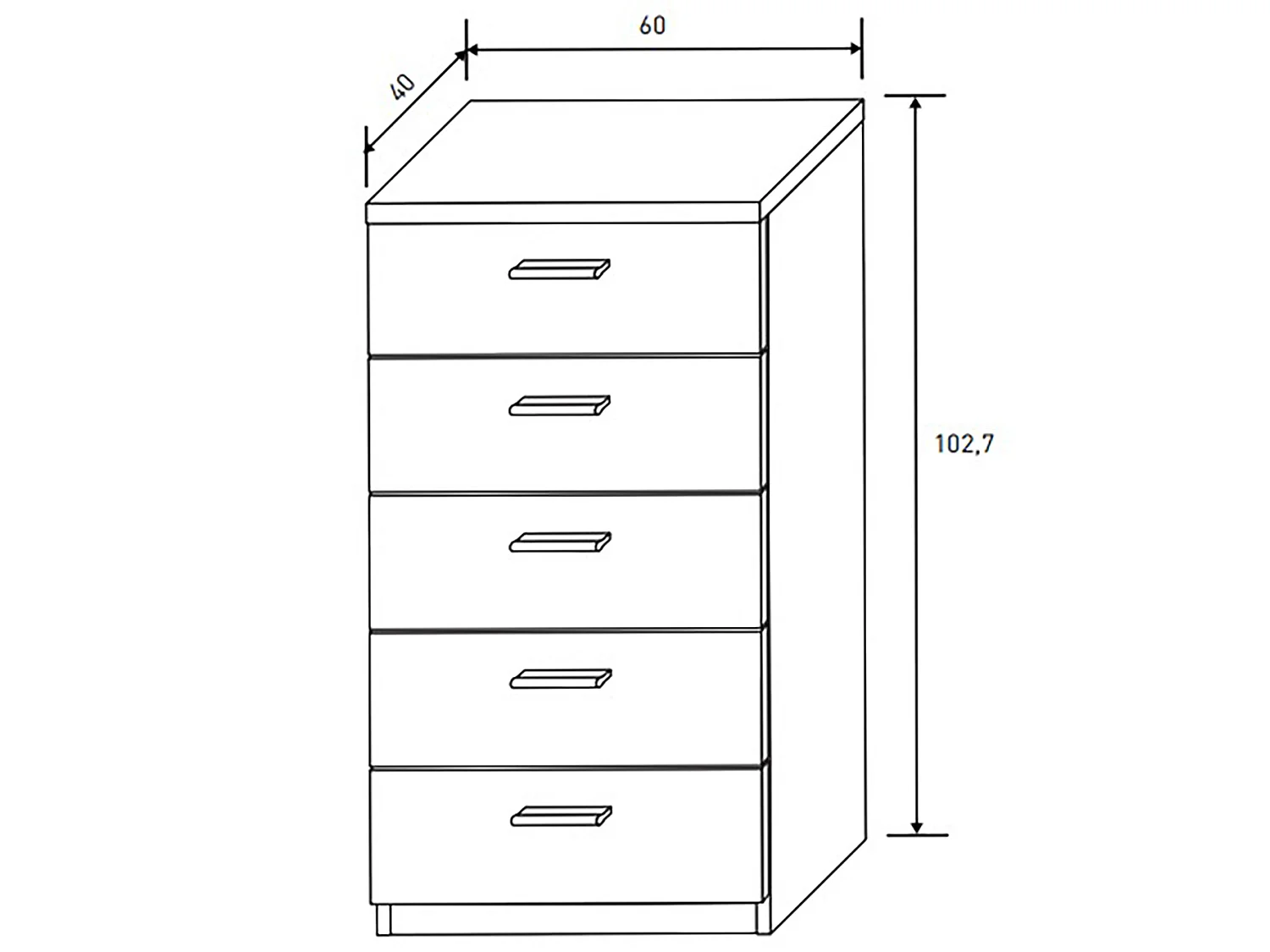 Chiffonnier, meuble de rangement coloris chêne cambrian, graphite - Longueur 60 x Profondeur 40 x Hauteur 102,7 cm