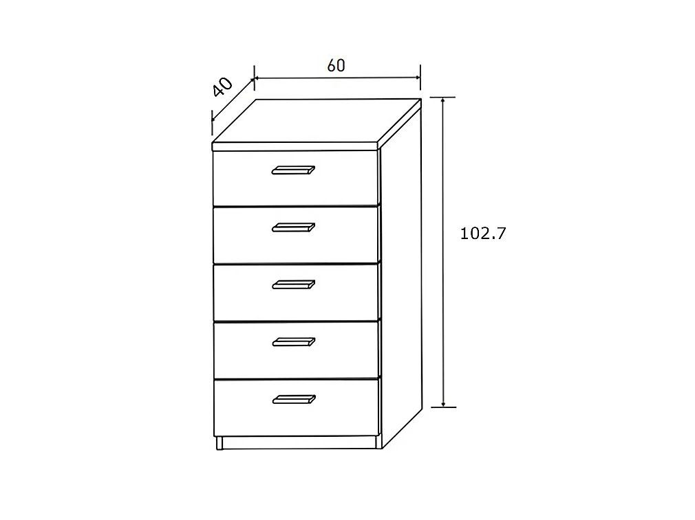 Chiffonnier avec 5 tiroirs coloris pin andersen, pin gris - Longueur 60 x profondeur 40 x hauteur 102,7 cm