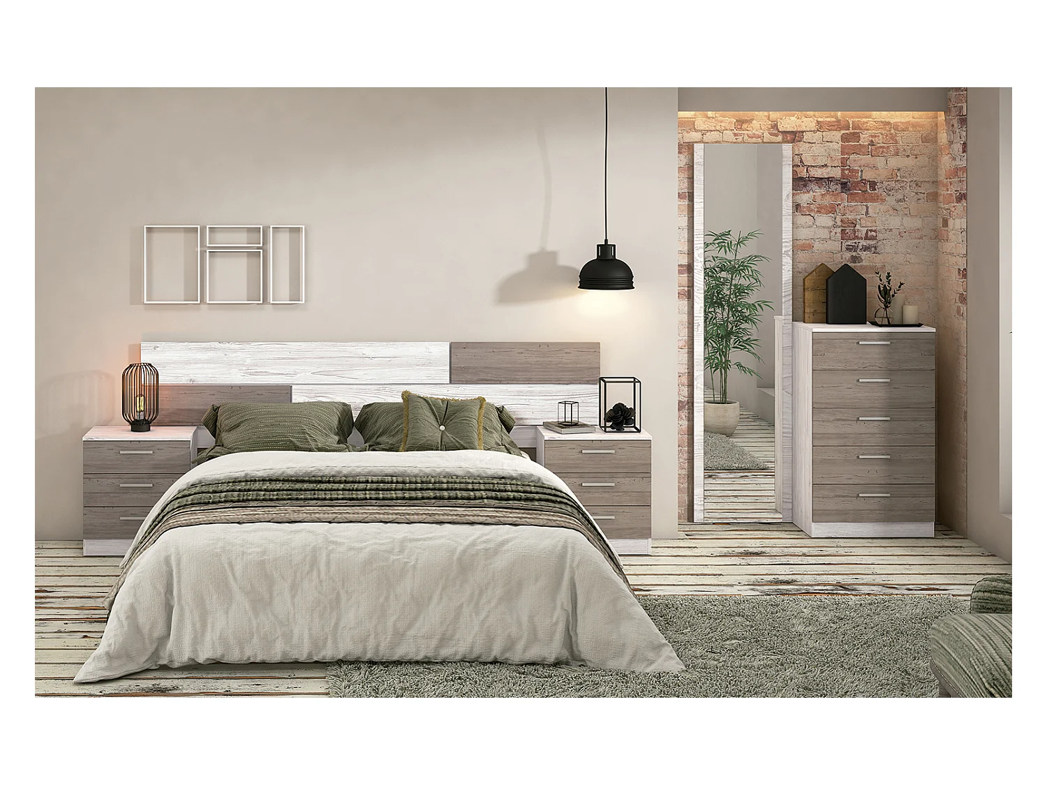 Chiffonnier avec 5 tiroirs coloris pin andersen, pin gris - Longueur 60 x profondeur 40 x hauteur 102,7 cm