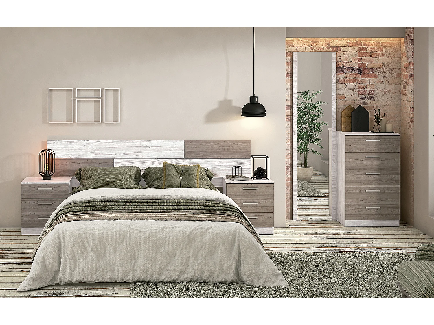 Chiffonnier avec 5 tiroirs coloris pin andersen, pin gris - Longueur 60 x profondeur 40 x hauteur 102,7 cm