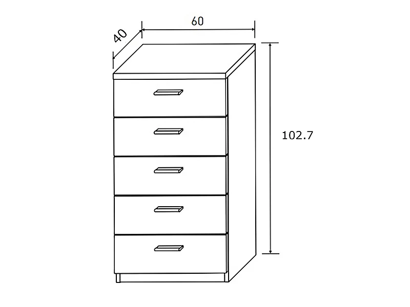 Chiffonnier avec 5 tiroirs coloris pin andersen, pin gris - Longueur 60 x profondeur 40 x hauteur 102,7 cm