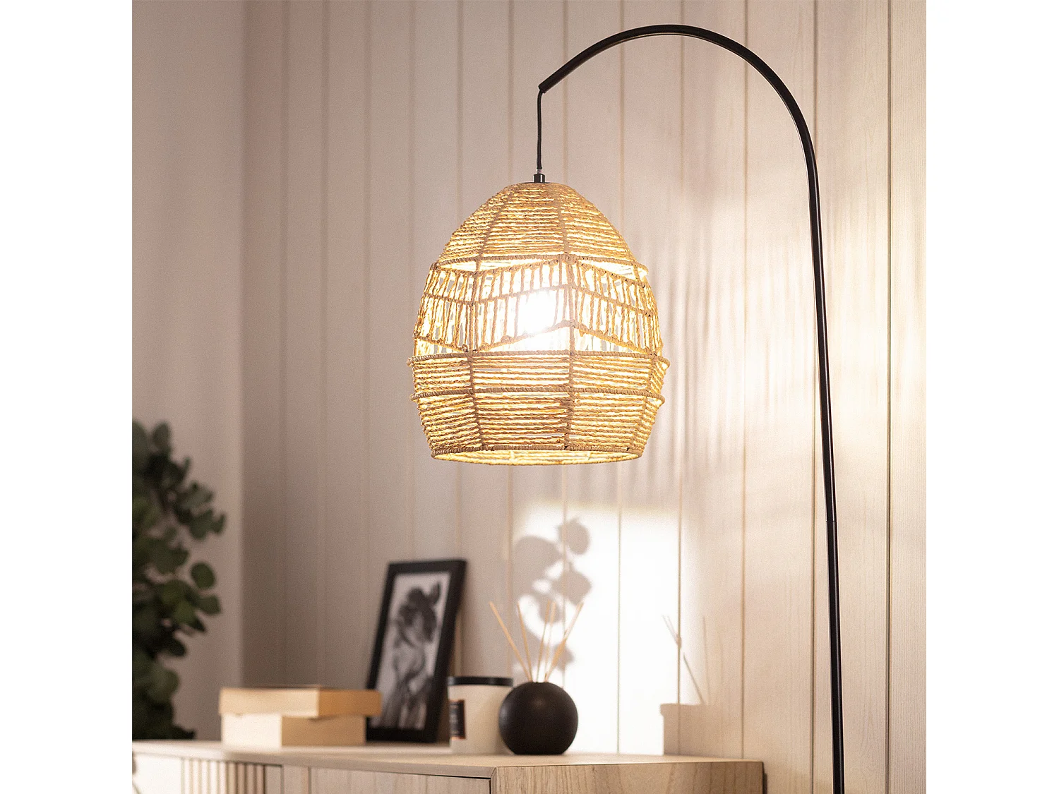 Lampadaire Métal et Papier Tressé Beyawo Naturel