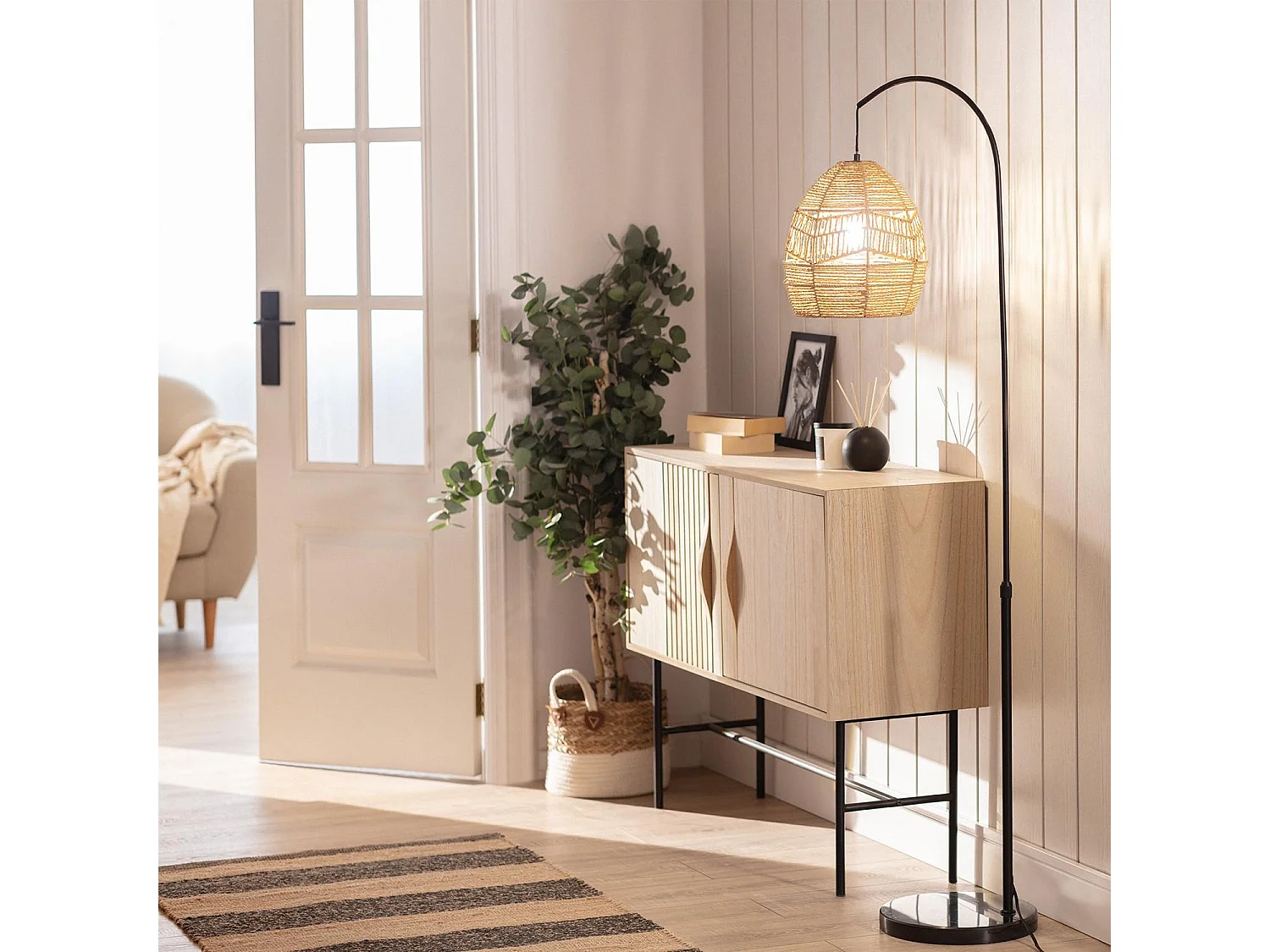 Lampadaire Métal et Papier Tressé Beyawo Naturel