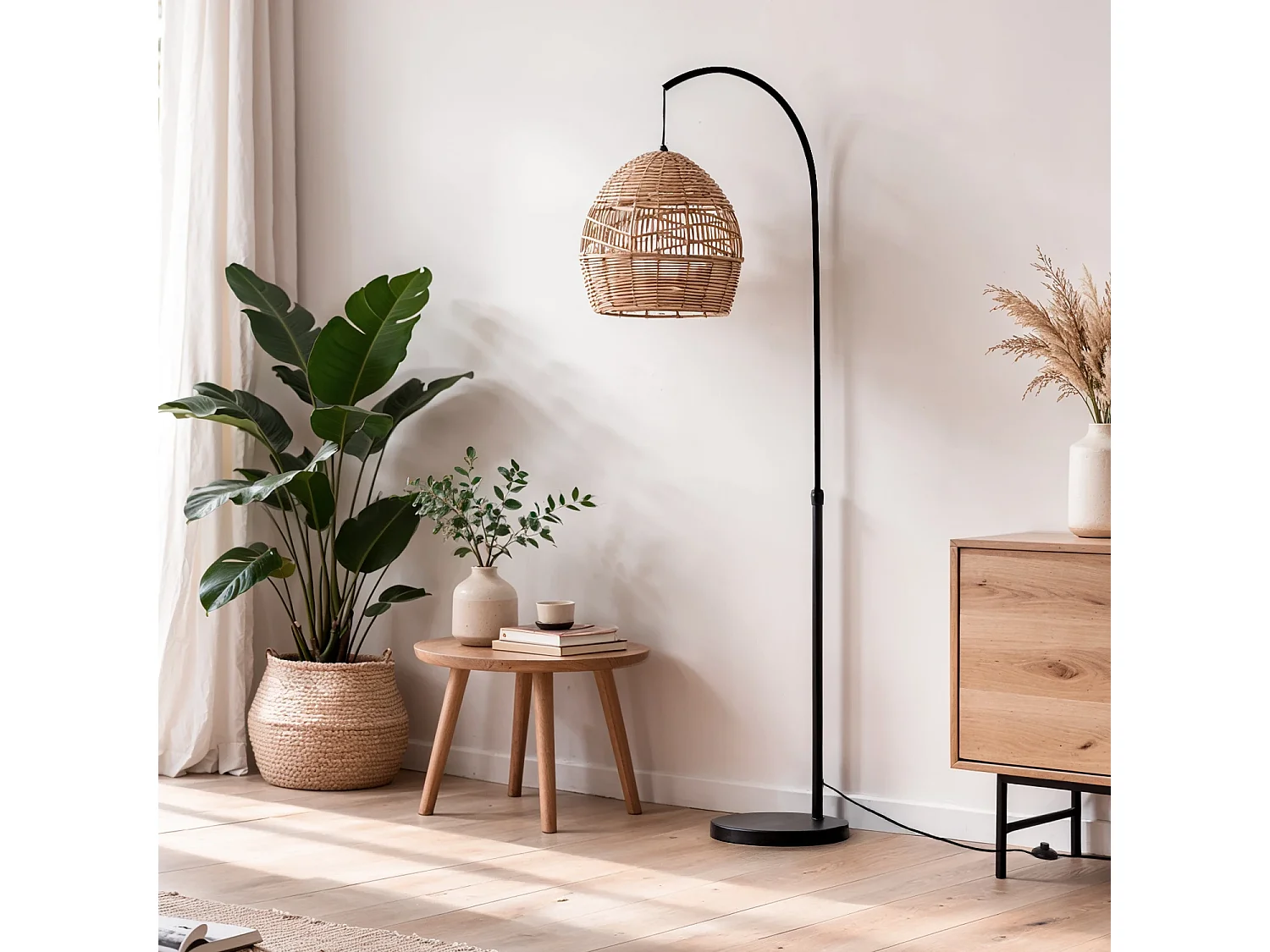 Lampadaire Métal et Papier Tressé Beyawo Naturel