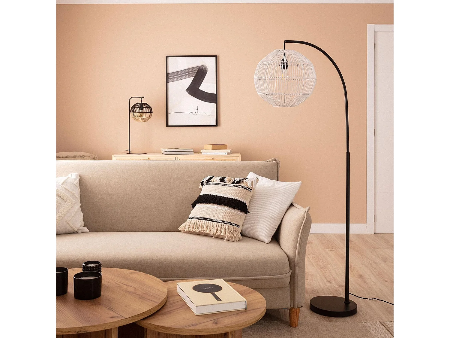 Lampadaire Rotin Kithnos Noir