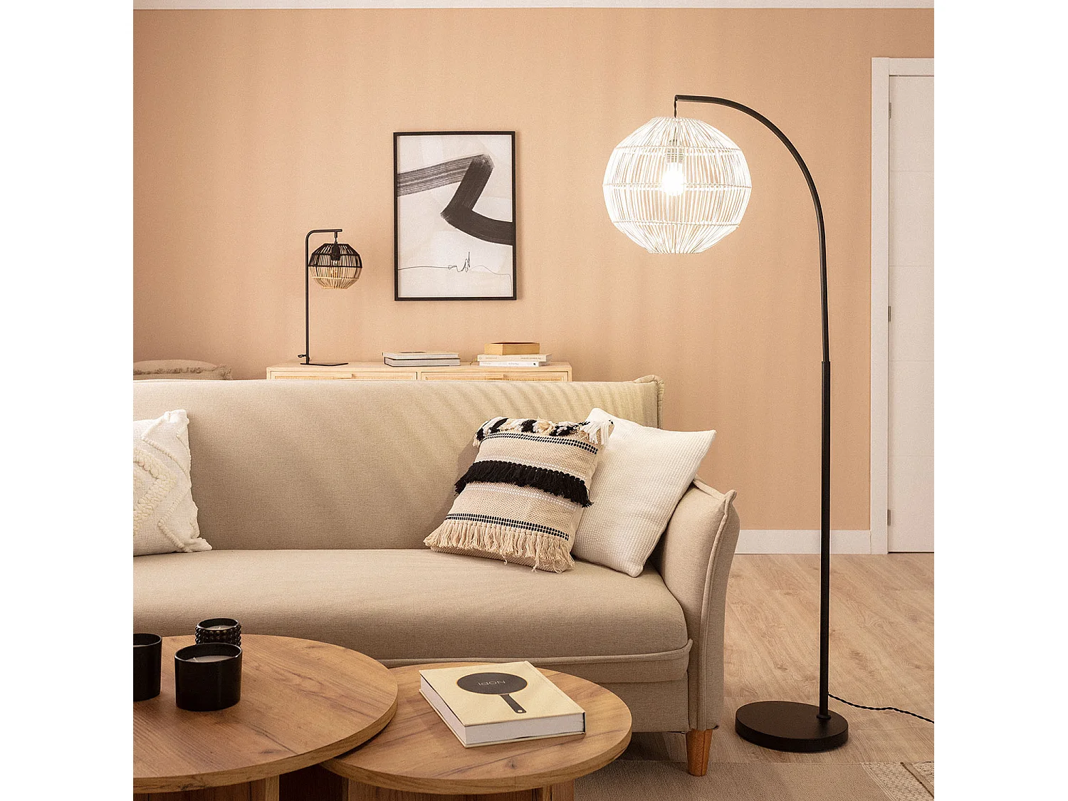 Lampadaire Rotin Kithnos Noir