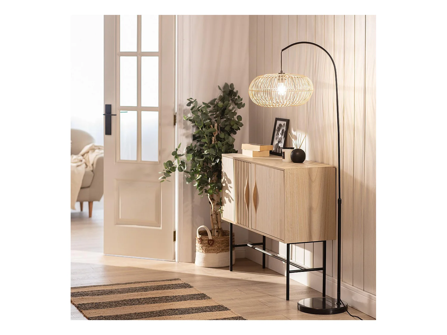 Lampadaire Rotin Arawa Lebrel Naturel