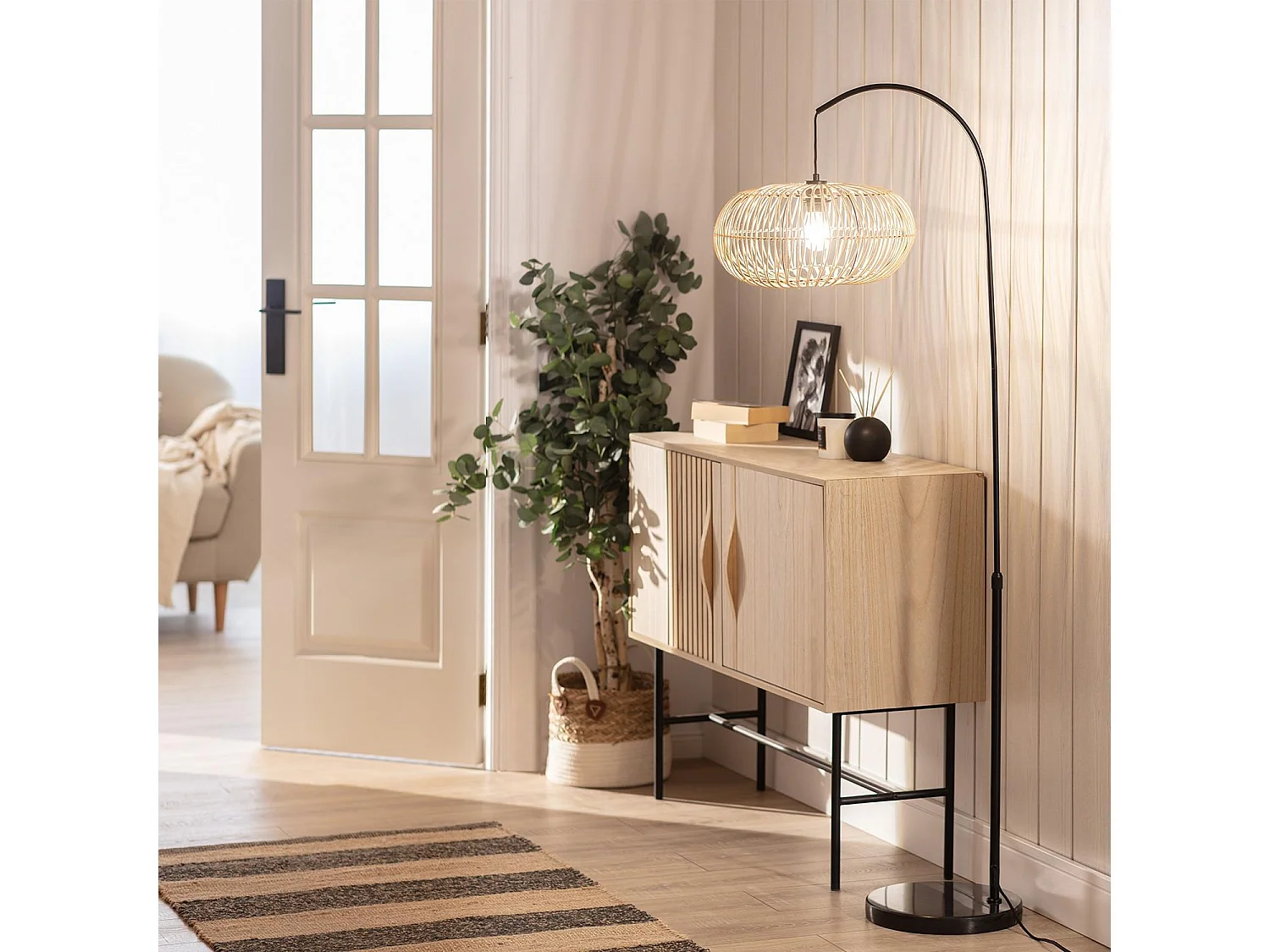 Lampadaire Rotin Arawa Lebrel Naturel