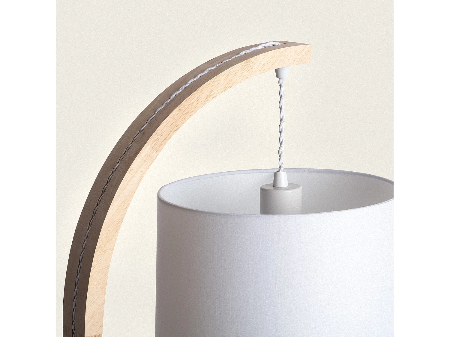 Lámpara de Pie Madera y Tela Haakon Blanco