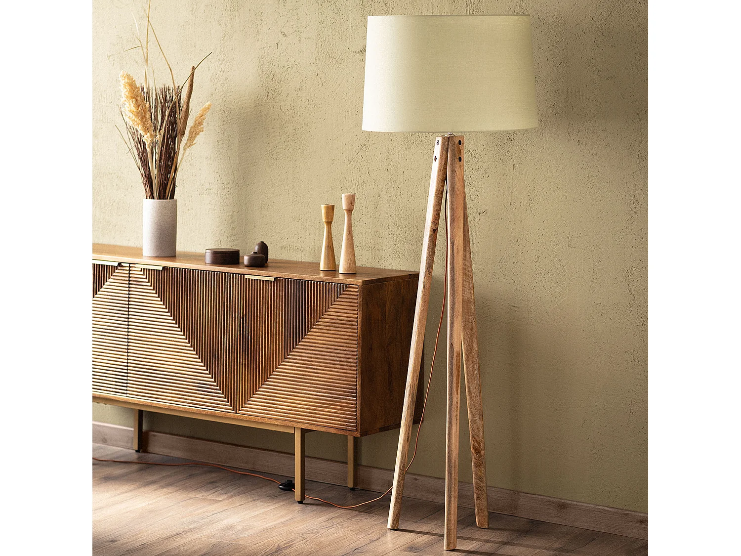 Lampada da Terra Legno Kumar ILUZZIA Verde Celadon