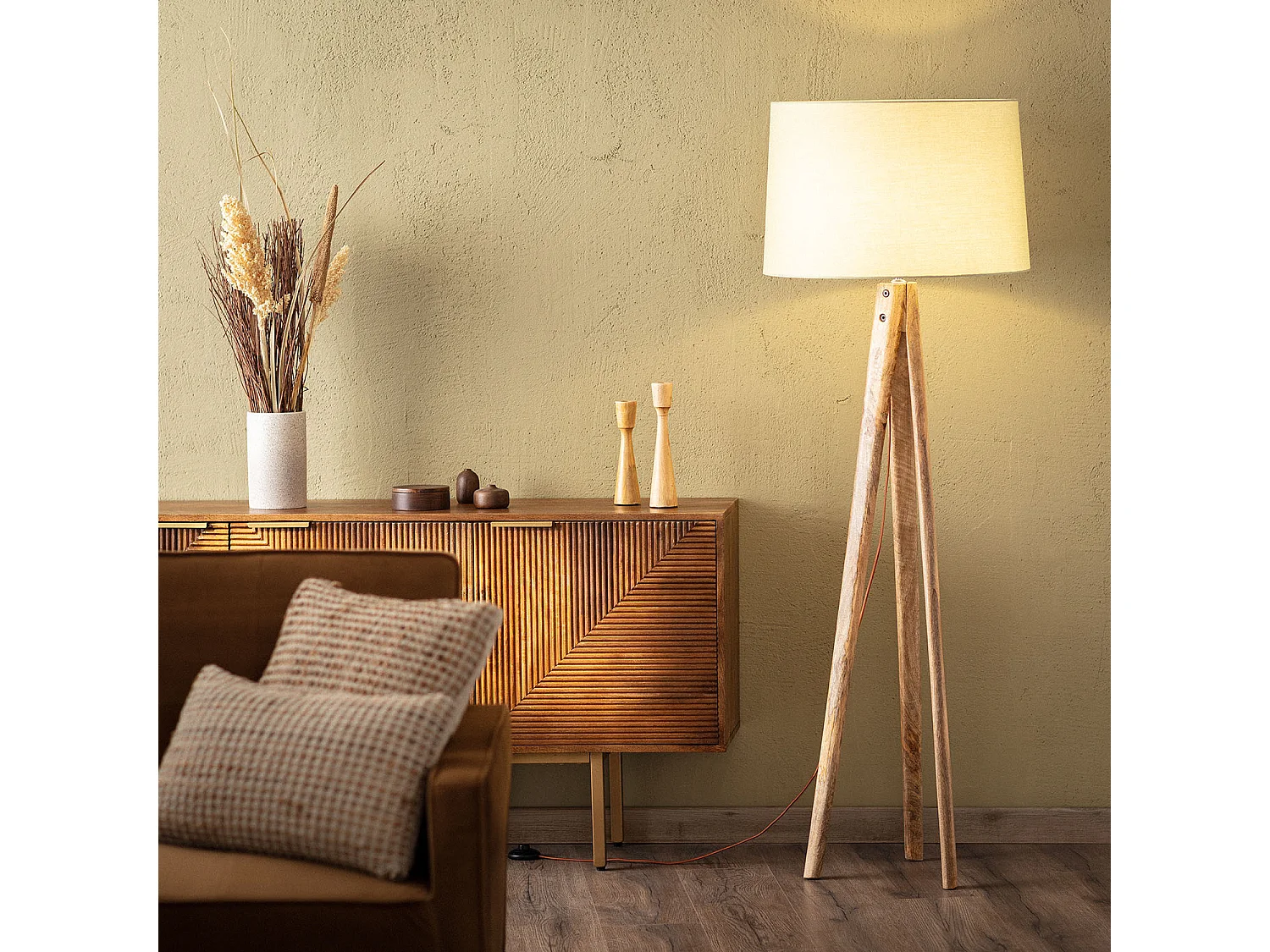 Lampada da Terra Legno Kumar ILUZZIA Verde Celadon