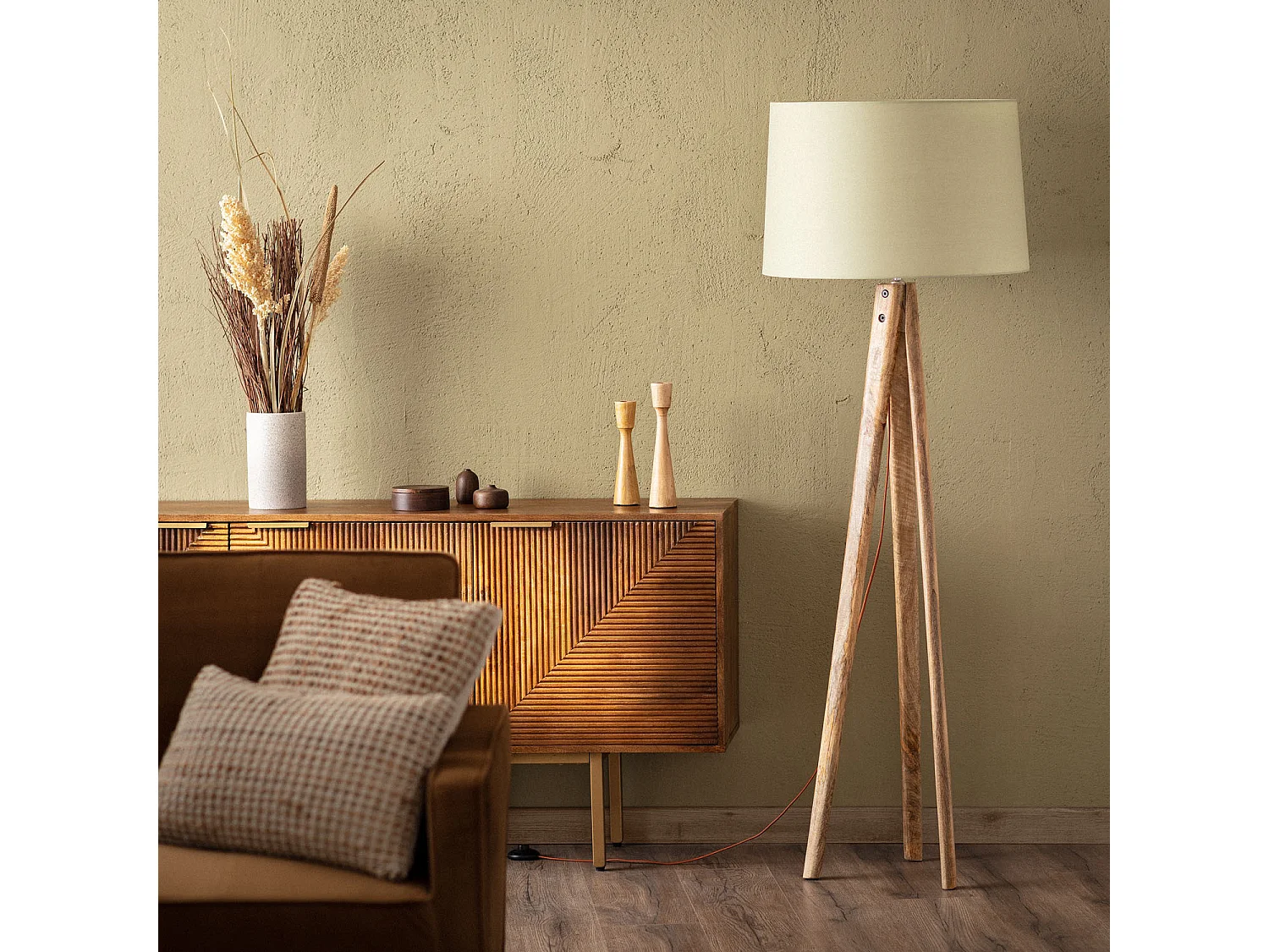 Lámpara de Pie Madera Kumar ILUZZIA Verde Celadón