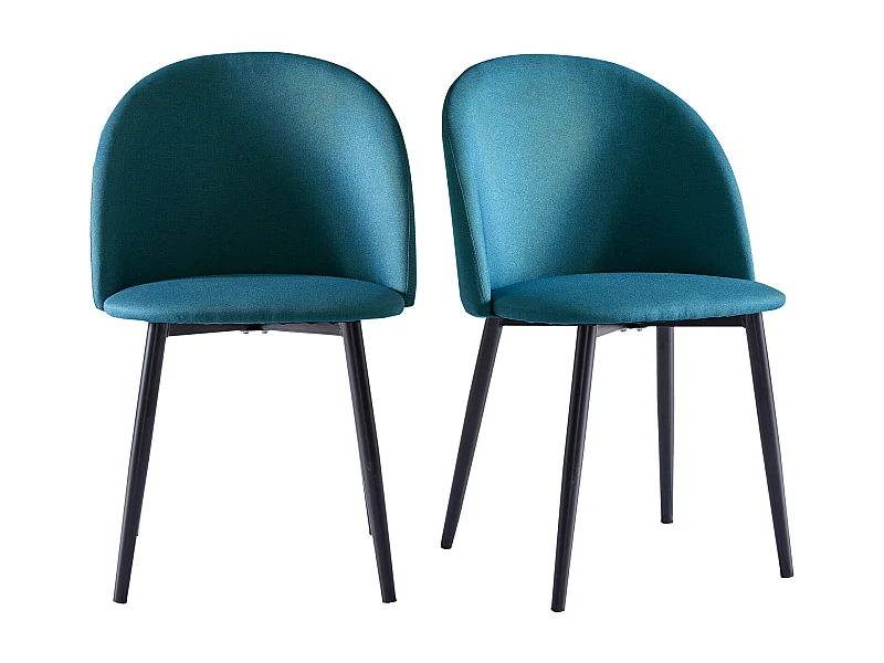 MALOU-Sedia vintage tessuto blu gambe nero spazzolato (x2)