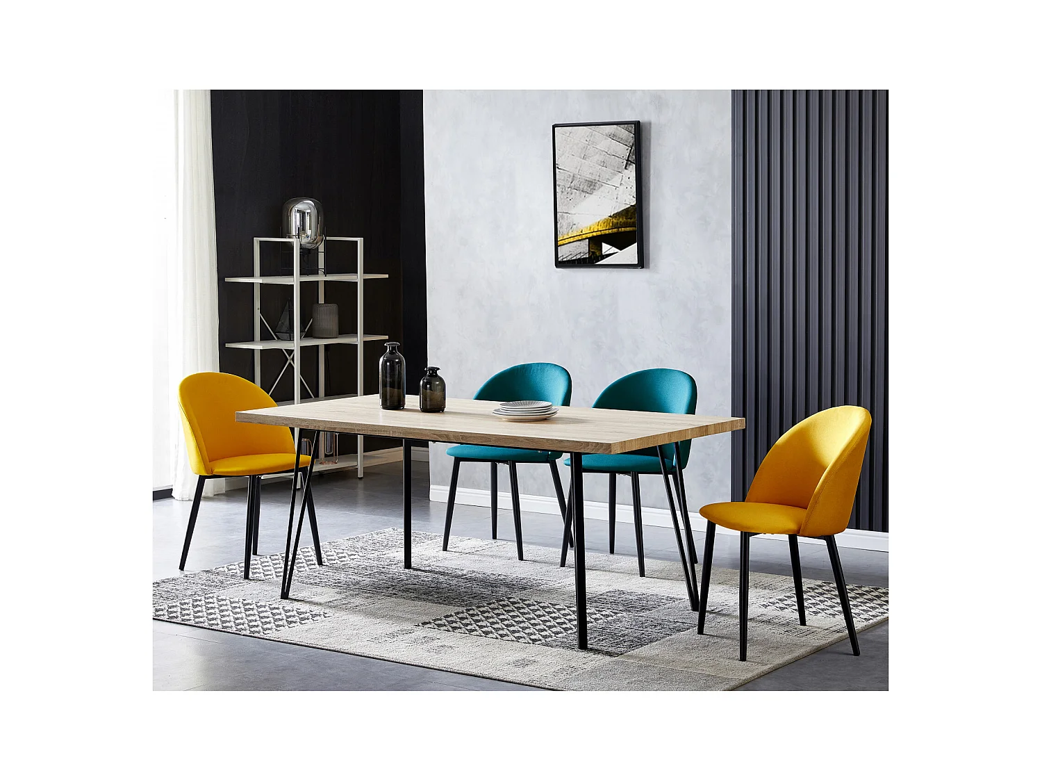 MALOU-Sedia vintage tessuto blu gambe nero spazzolato (x2)