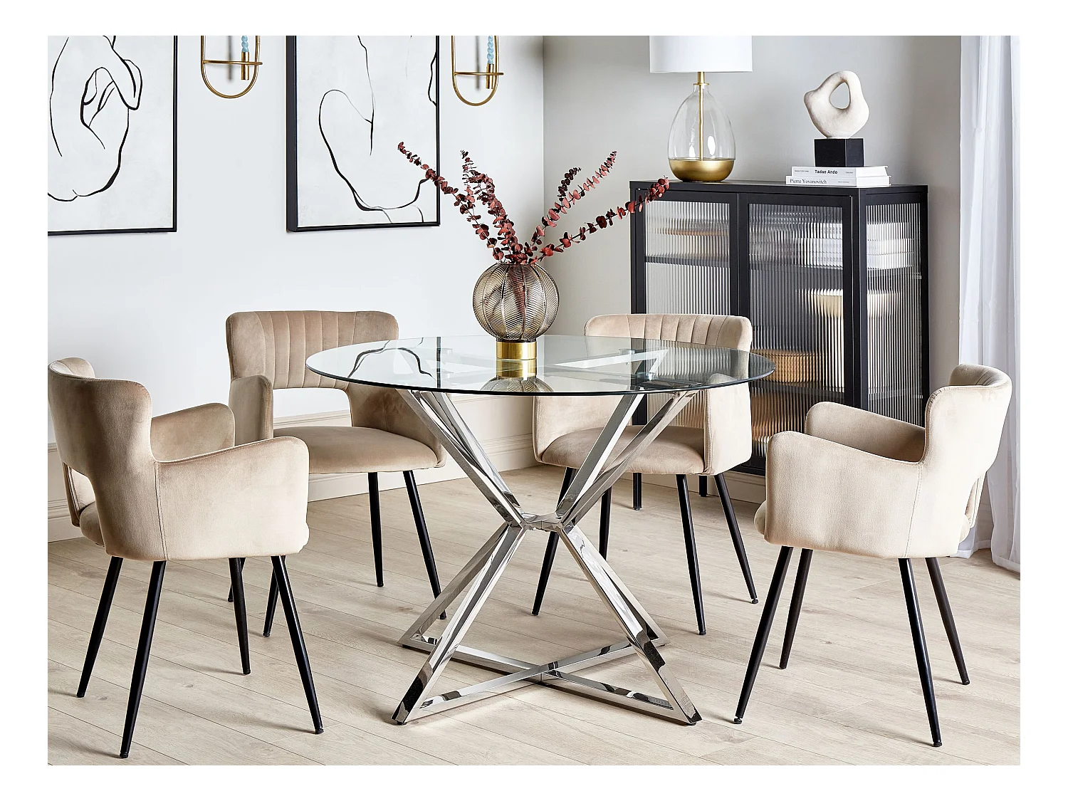 Table de repas BOSCO Argenté 105 cm 105 cm Verre de sécurité