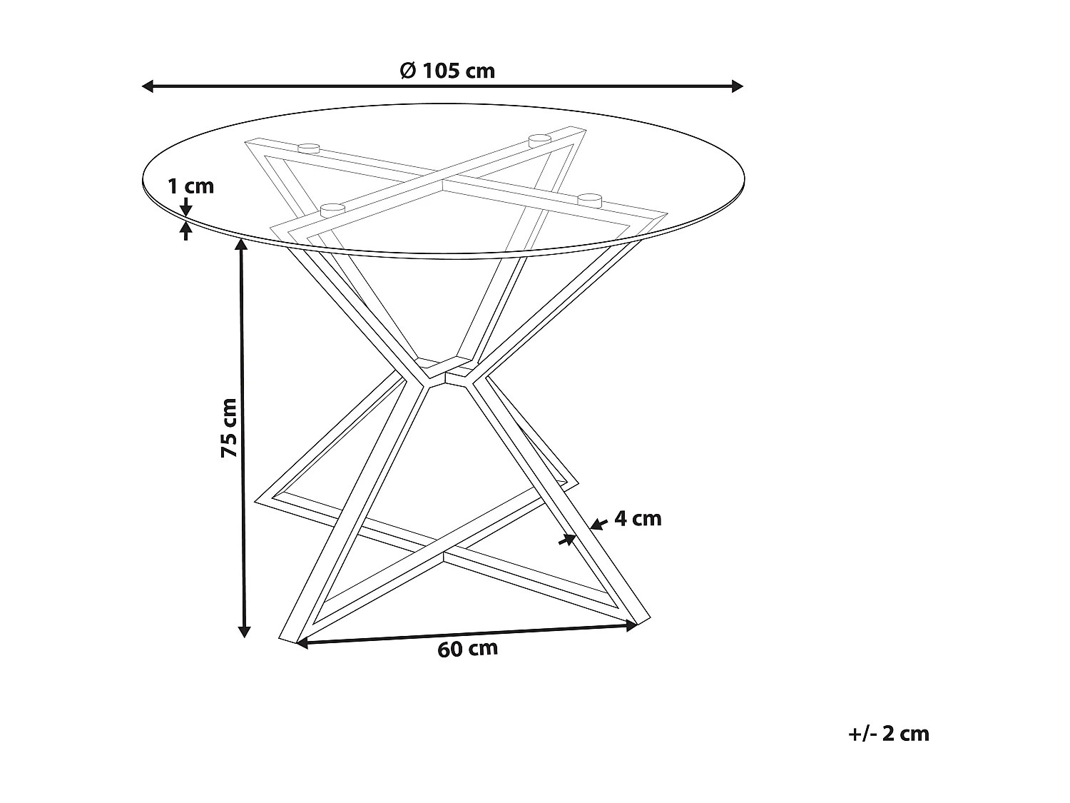 Esstisch glamourös aus temperiertem Glas, silberfarben ⌀ 105 cm Metallbeine Bosco