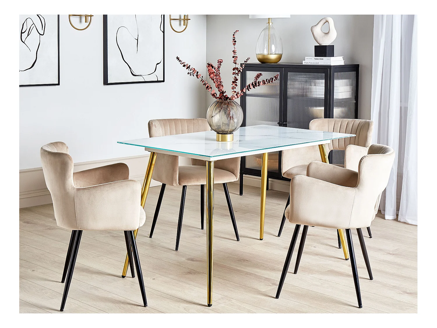 Eettafel MULGA Wit marmer 120 cm 70 cm Veiligheidsglas