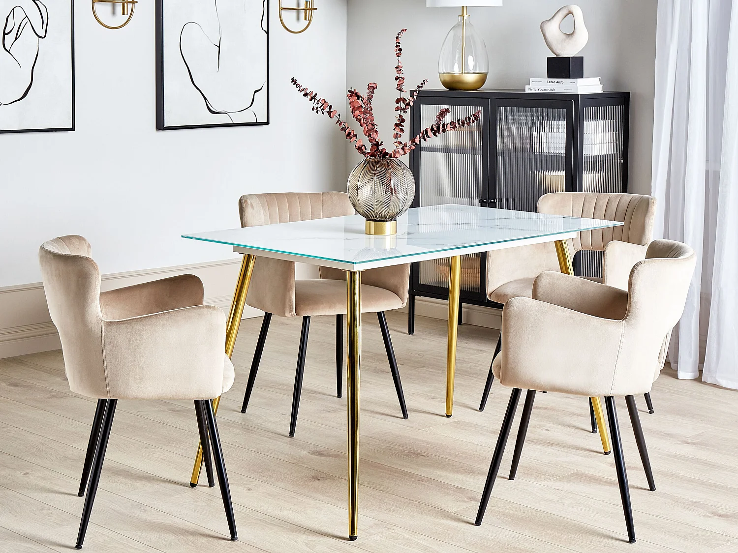 Table de repas MULGA Marbre blanc 120 cm 70 cm Verre de sécurité