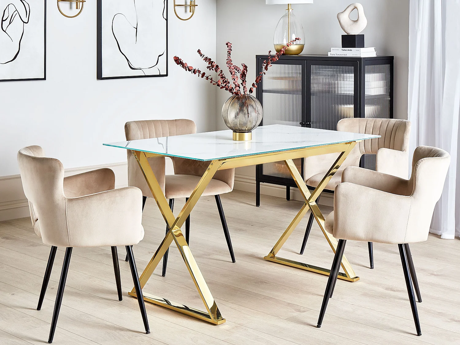Eettafel ATTICA Wit marmer 120 cm 70 cm Veiligheidsglas