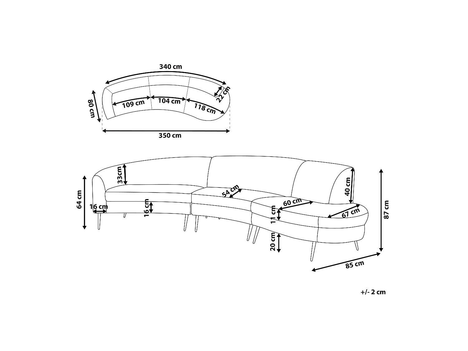Sofá curvo MOSS Veludo Creme claro 4 lugares