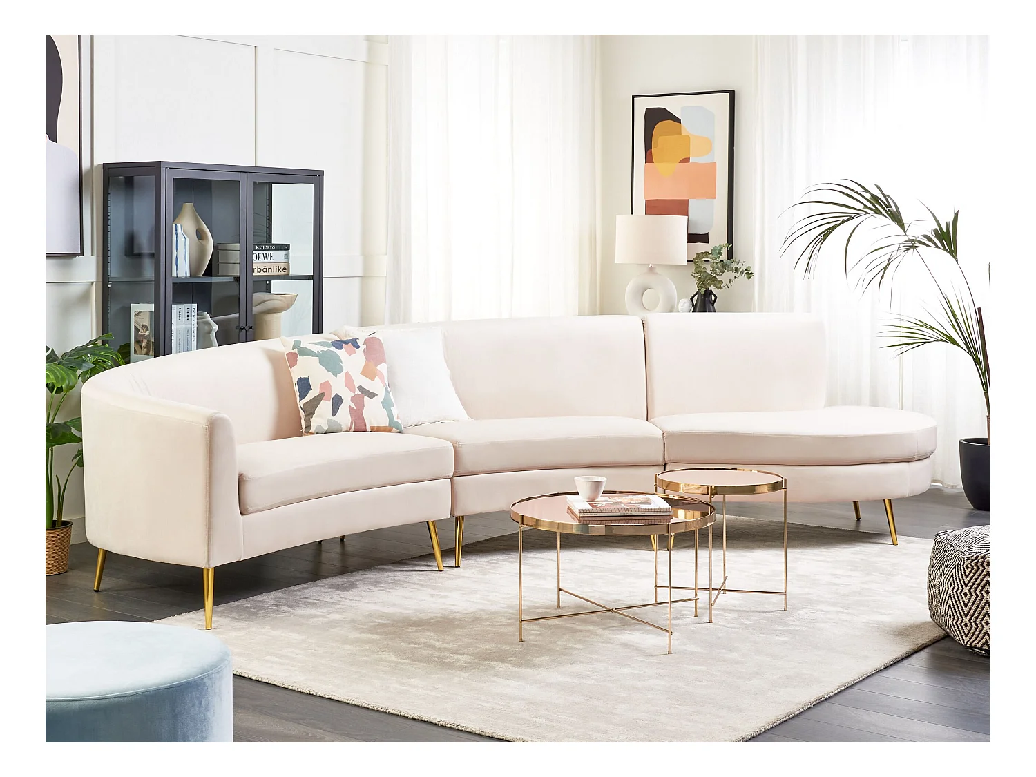 Canapé arrondi 4 places MOSS Velours Beige clair