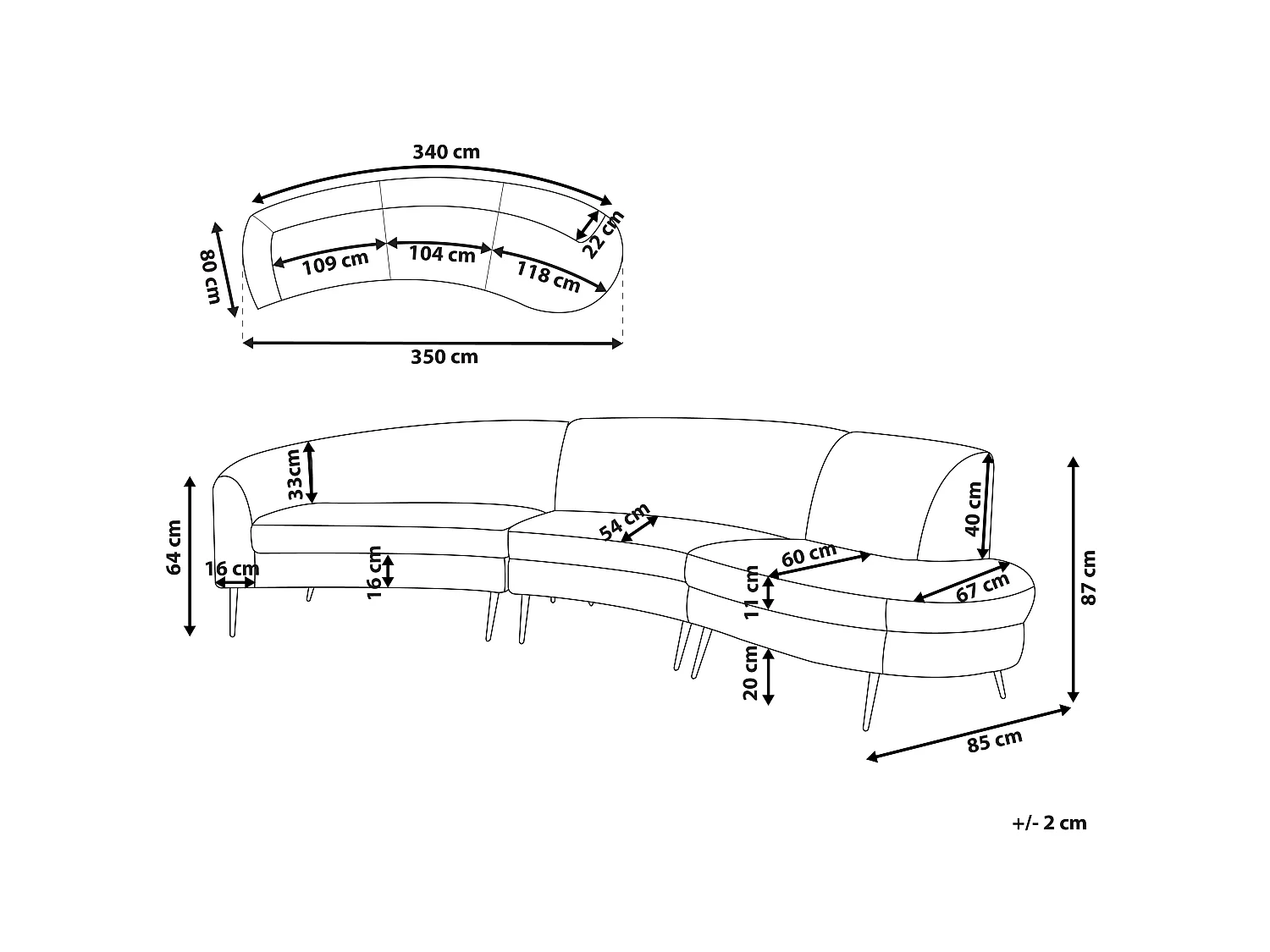 Canapé arrondi 4 places MOSS Velours Beige clair