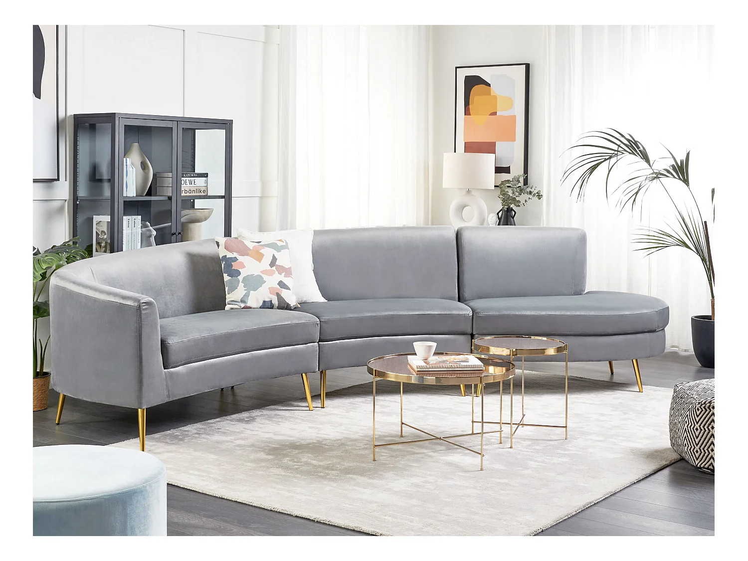 Wohnlandschaft Rundecke grau hellgrau Samtstoff 350 cm für Wohnzimmer Moss
