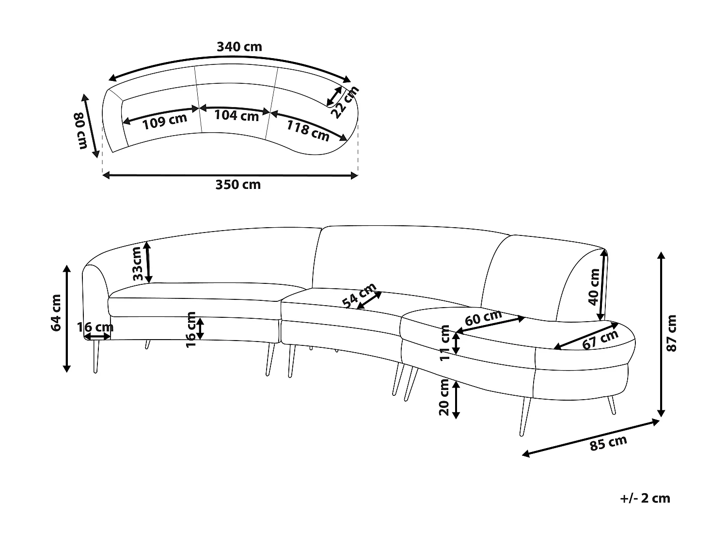 Canapé arrondi 4 places MOSS Velours Gris clair