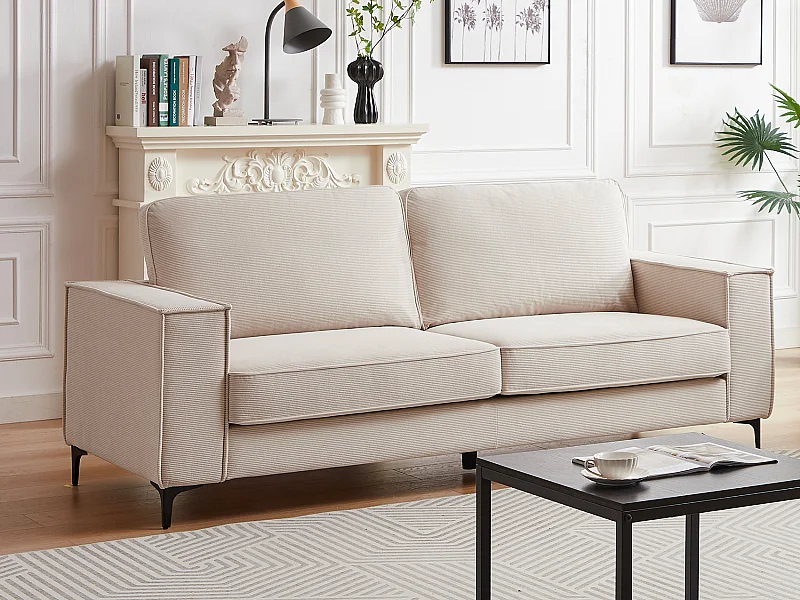 Canapé 3 places en velours côtelé beige OLMEDA