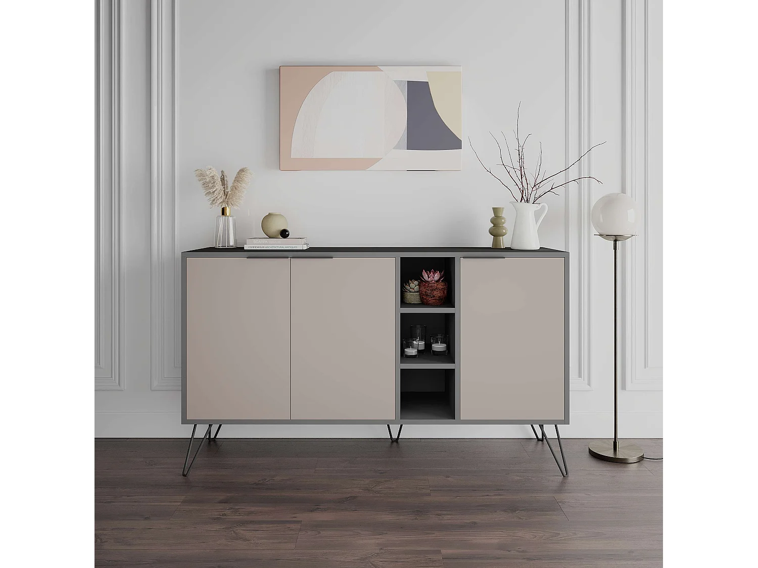 Console Clara 142 cm Anthracite Marron Clair - Venprodin