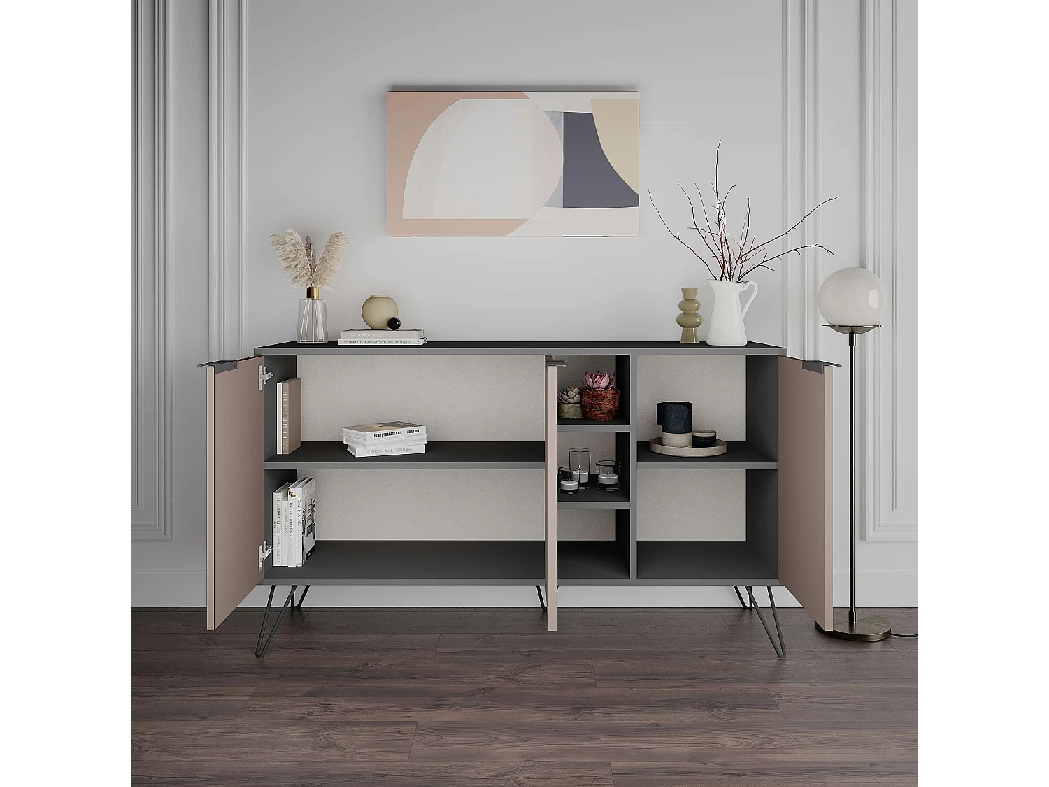 Console Clara 142 cm Anthracite Marron Clair - Venprodin