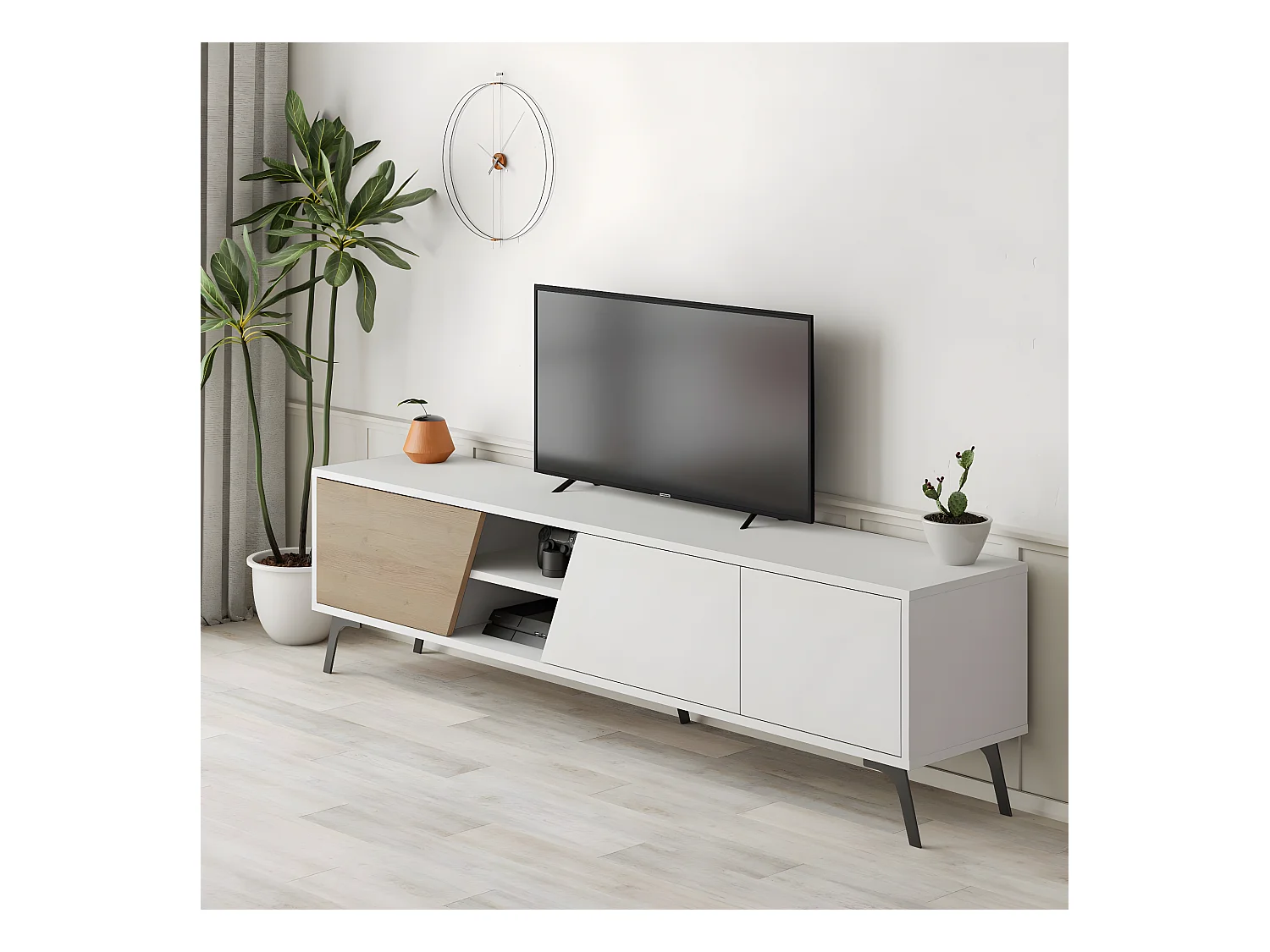 Meuble TV Fiona 180cm Chêne Blanc - Venprodin
