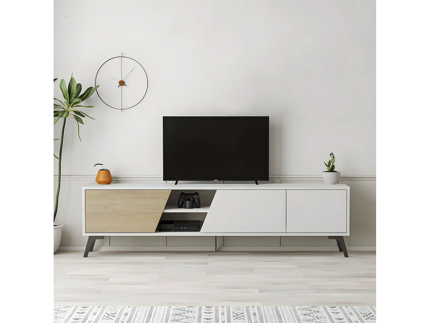 Mueble Tv Fiona 180 cm Blanco - Roble