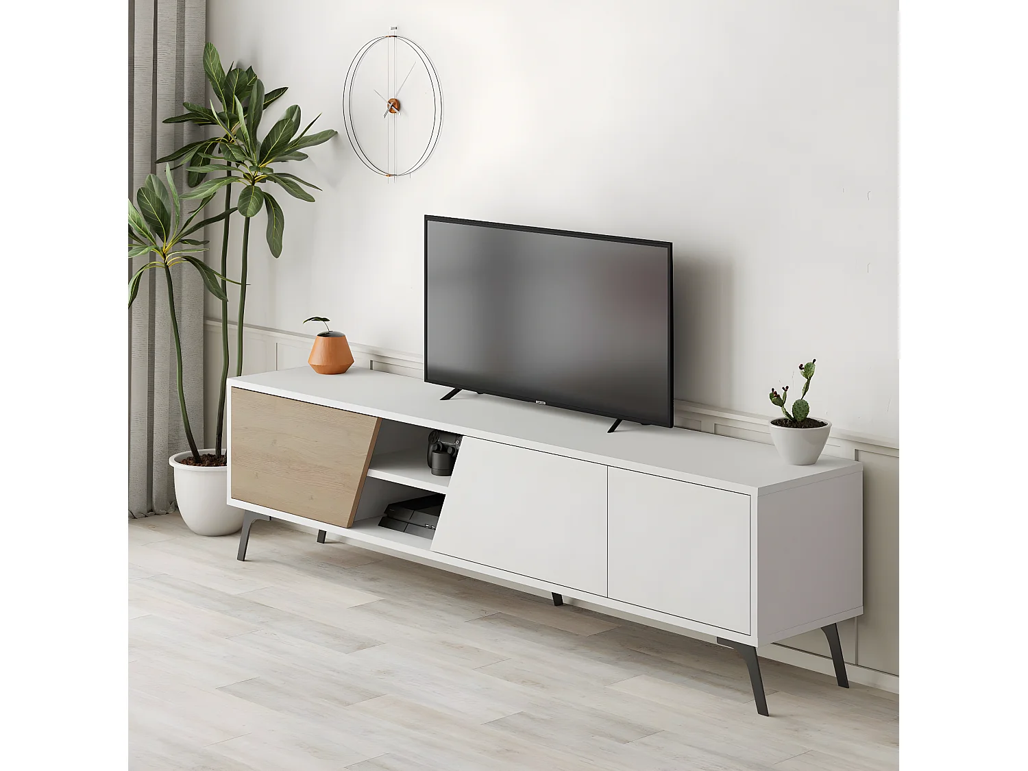 Mueble Tv Fiona 180 cm Blanco - Roble