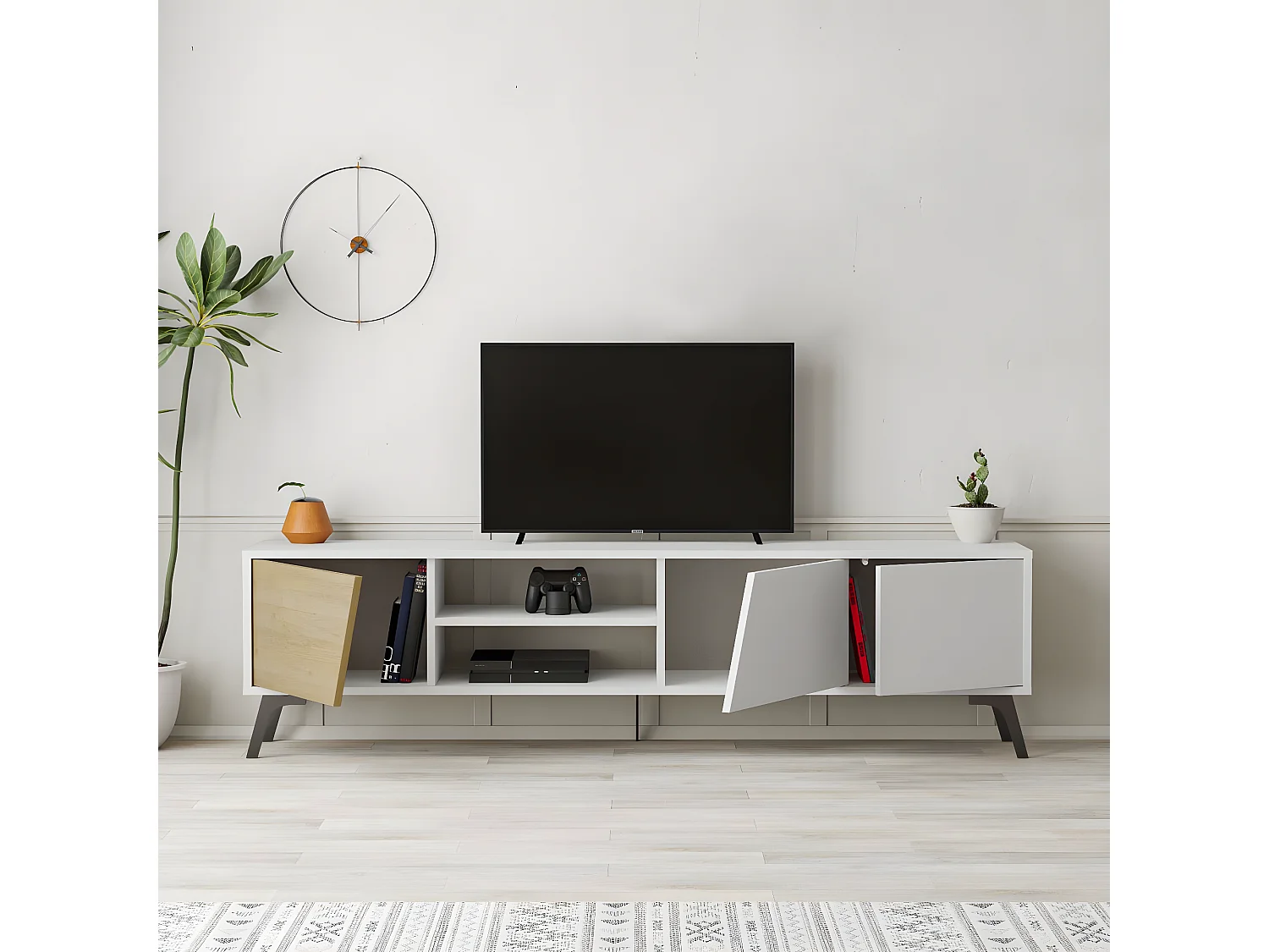 Mueble Tv Fiona 180 cm Blanco - Roble