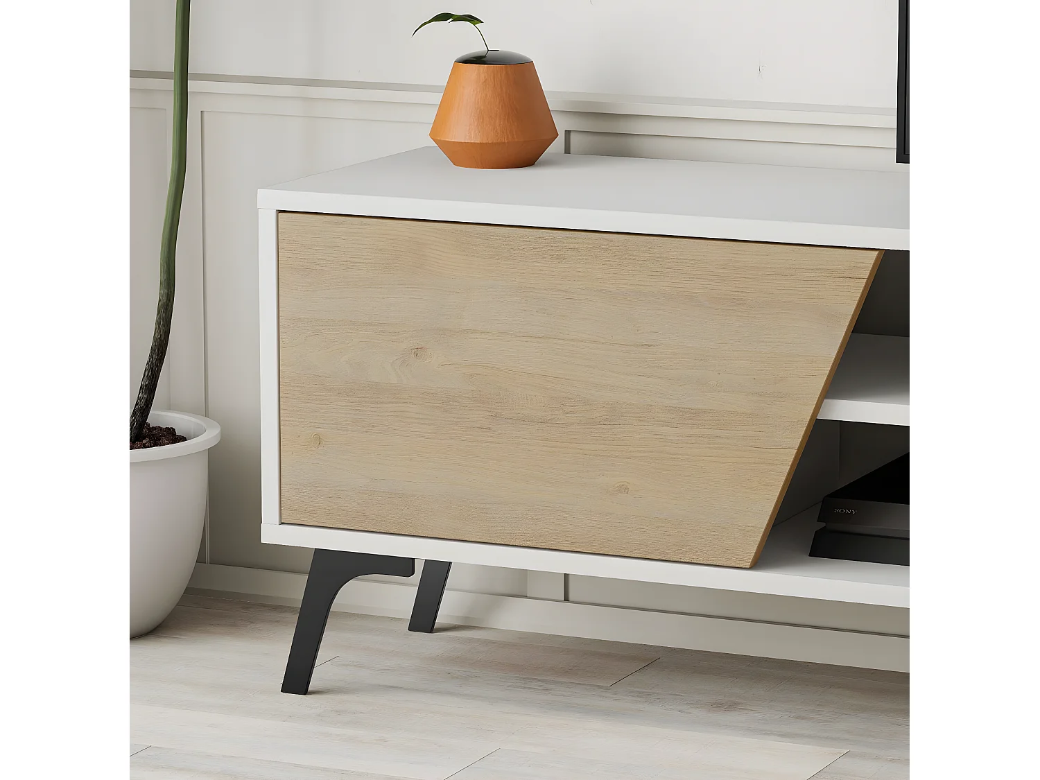 Mueble Tv Fiona 180 cm Blanco - Roble