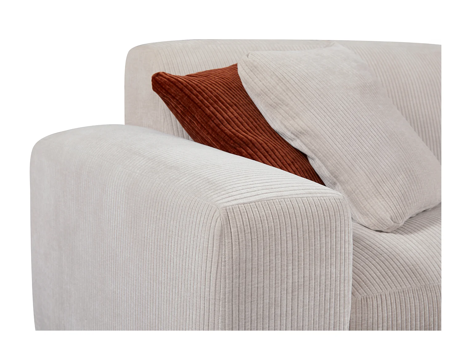 Hoekbank met hoek rechts van beige ribfluweel TIRONO van Maison Céphy