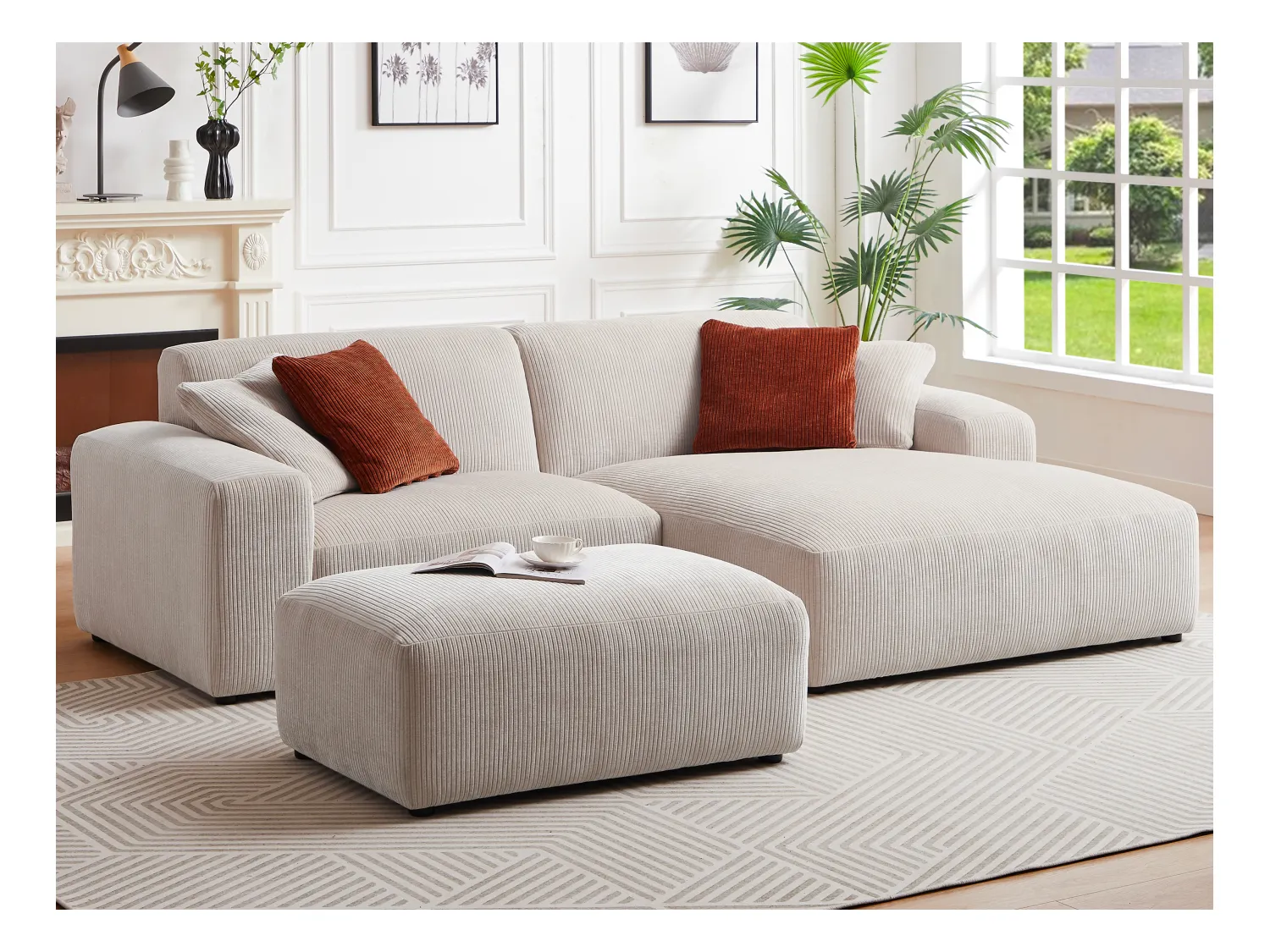 Ecksofa - Ecke rechts - Cord - Beige - TIRONO von Maison Céphy
