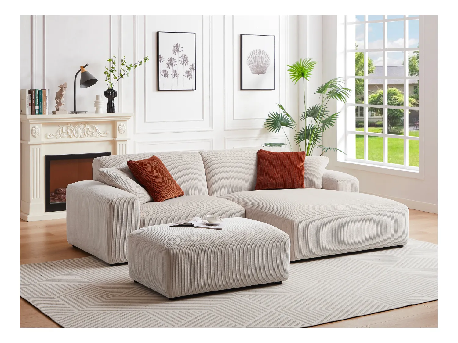 Canapé d'angle droit en velours côtelé beige TIRONO de Maison Céphy