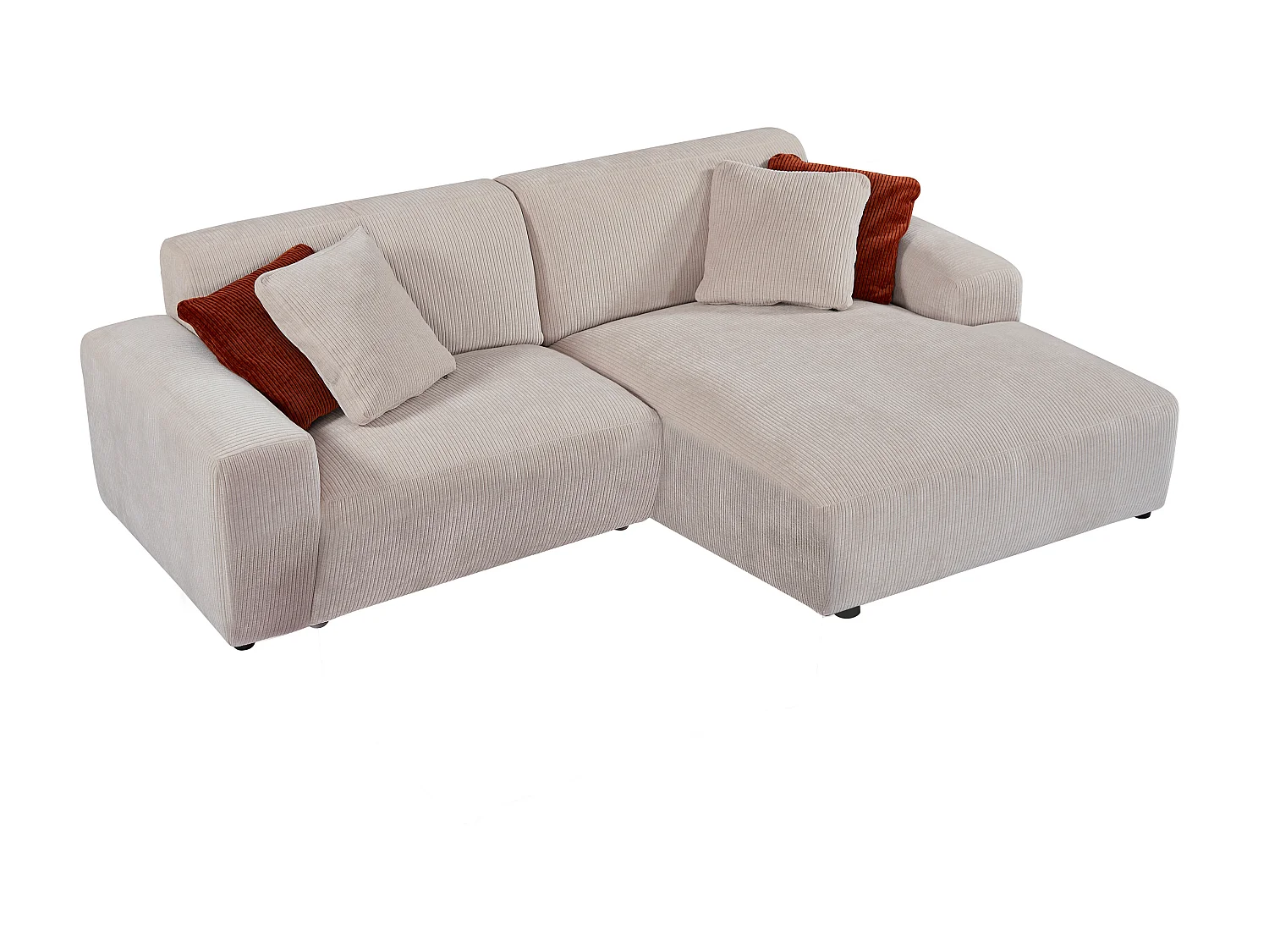 Hoekbank met hoek rechts van beige ribfluweel TIRONO van Maison Céphy