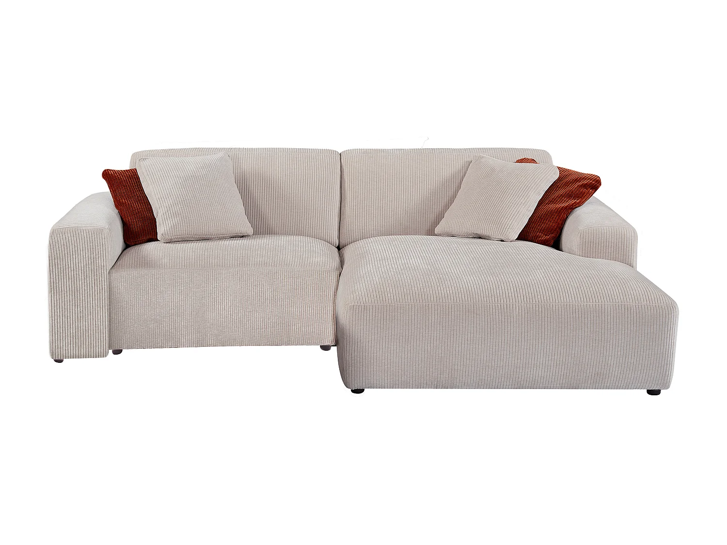 Hoekbank met hoek rechts van beige ribfluweel TIRONO van Maison Céphy