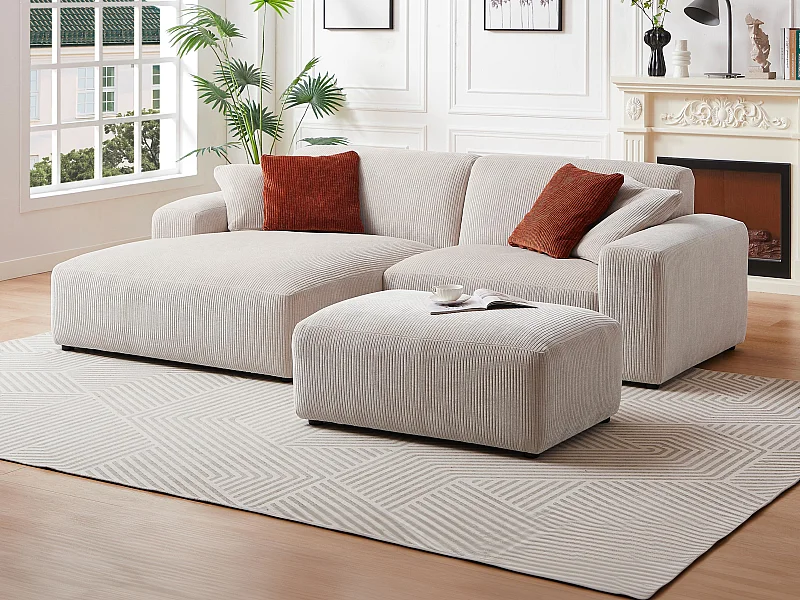 Ecksofa - Ecke links - Cord - Beige - TIRONO von Maison Céphy