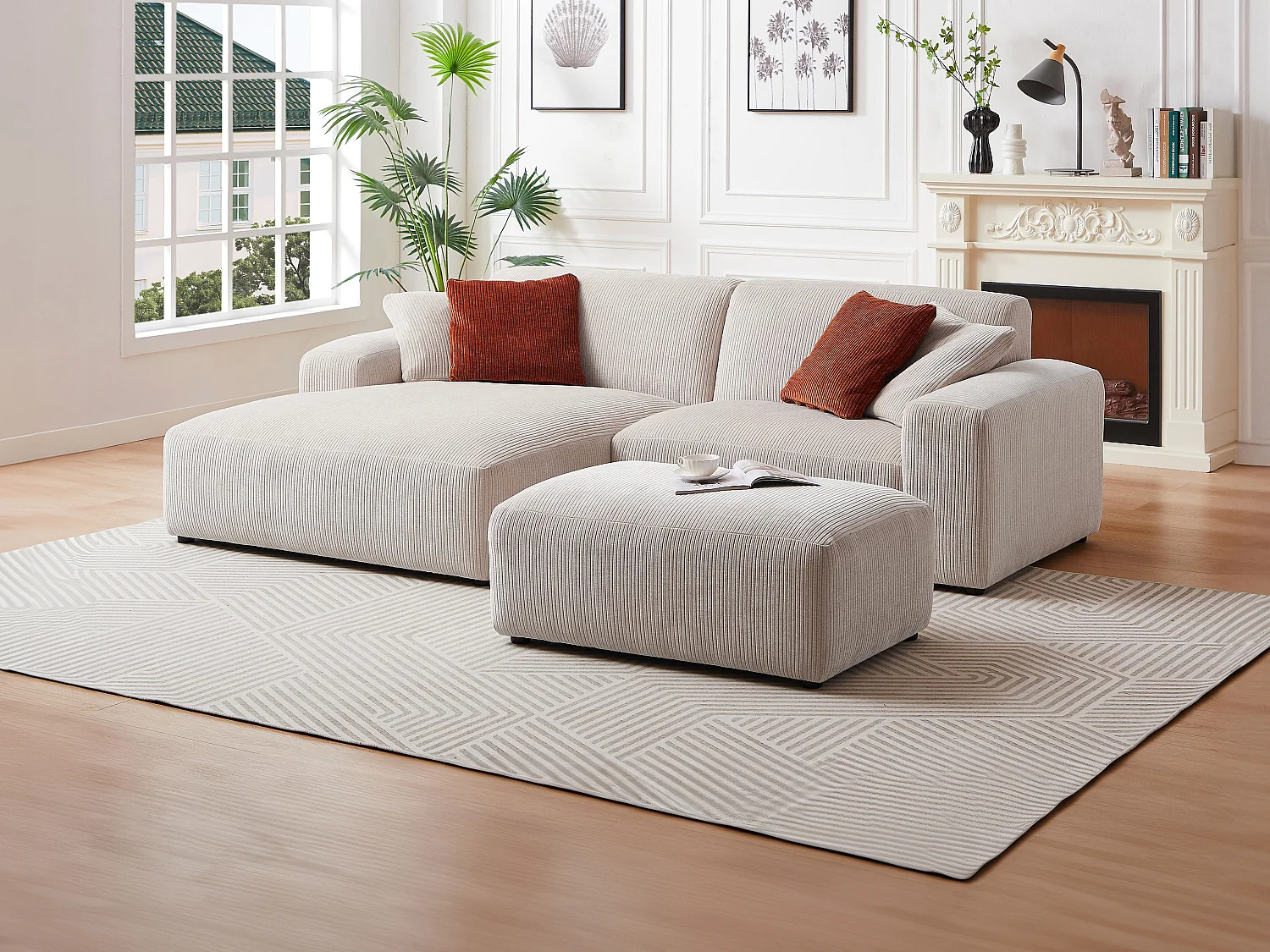 Ecksofa - Ecke links - Cord - Beige - TIRONO von Maison Céphy