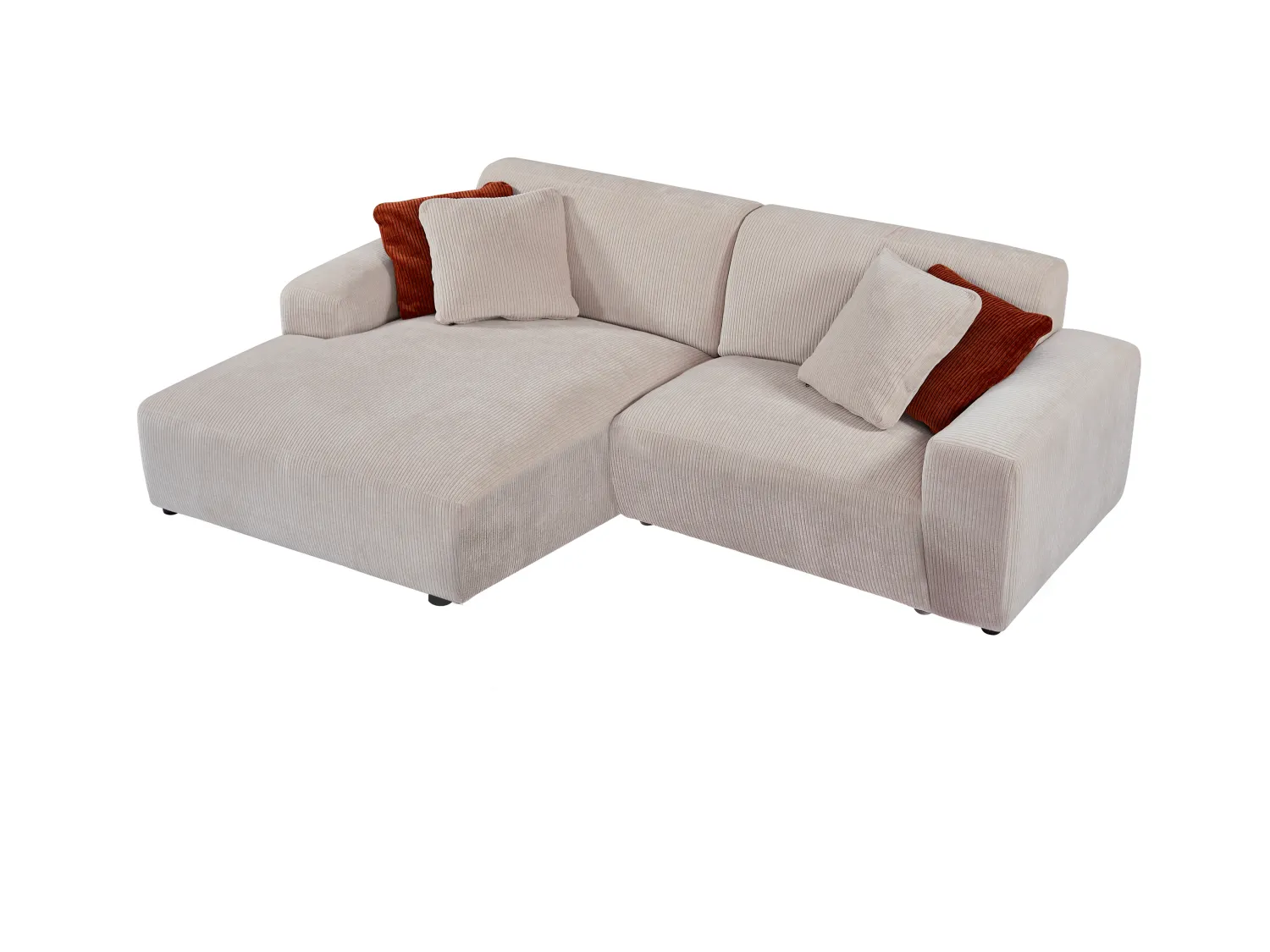 Hoekbank met hoek links van beige ribfluweel TIRONO van Maison Céphy