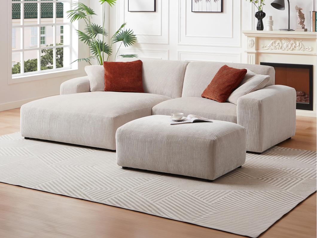 Hoekbank met hoek links van beige ribfluweel TIRONO van Maison Céphy