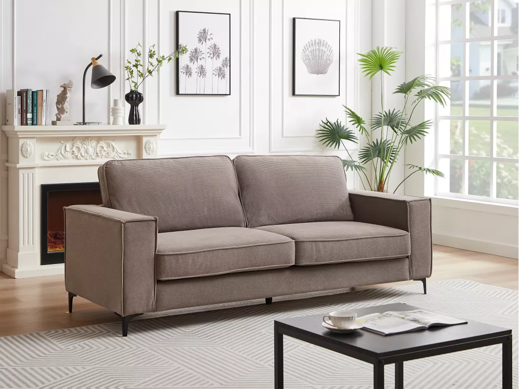 Kauf Unique Sofa 3-Sitzer - gerippter Samtstoff - Grau - OLMEDA