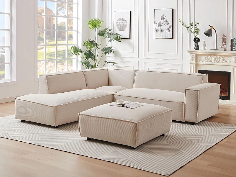 Großes Ecksofa - Ecke links - Cord - Beige - BORORE von PASCAL MORABITO